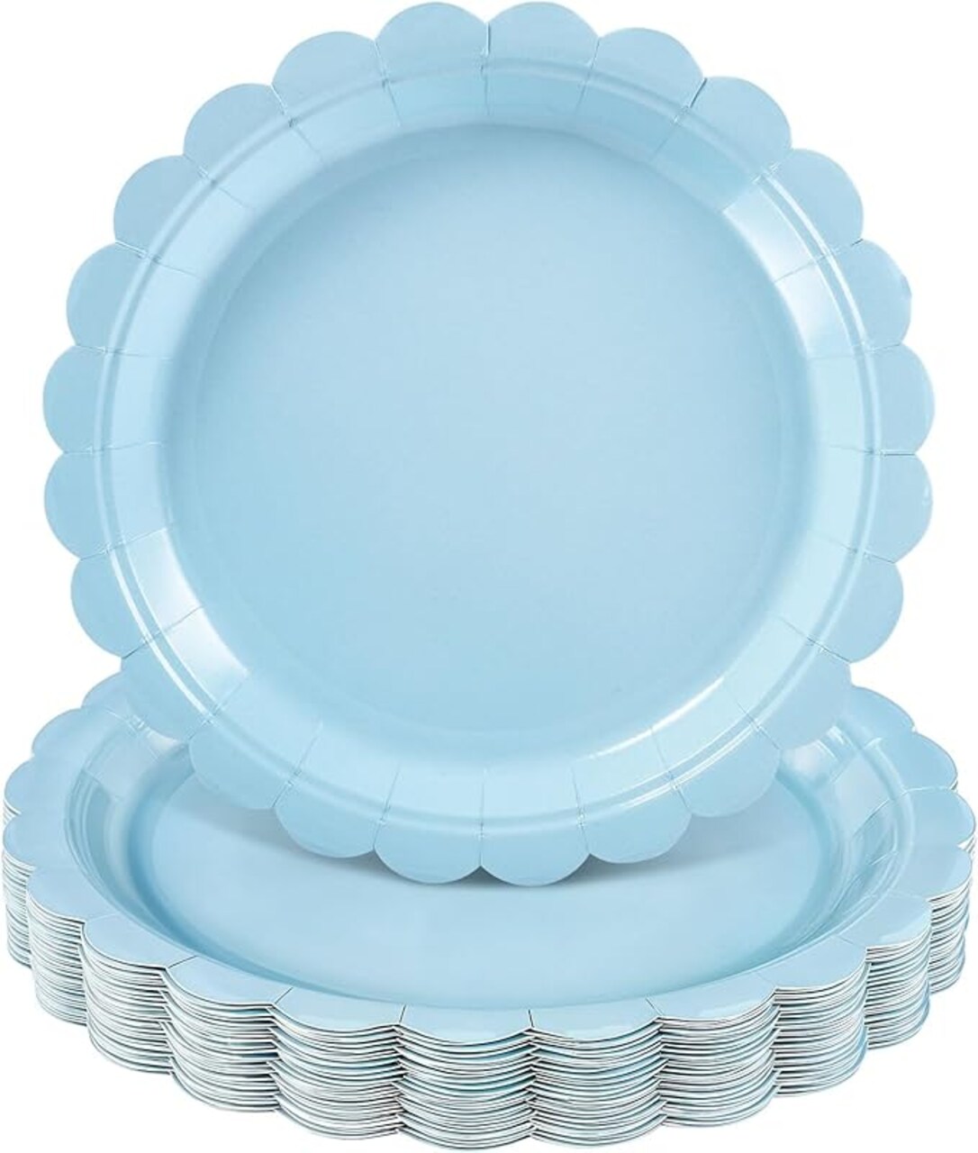30pc Light Blue Scalloped Paper Plates - 9" Large Blue Party Plates - Cute Waterproof & Oil-Proof Disposable Plates for 2026 Graduation, Boy Baby Shower, Kindergarten Ceremony & Birthday Decor